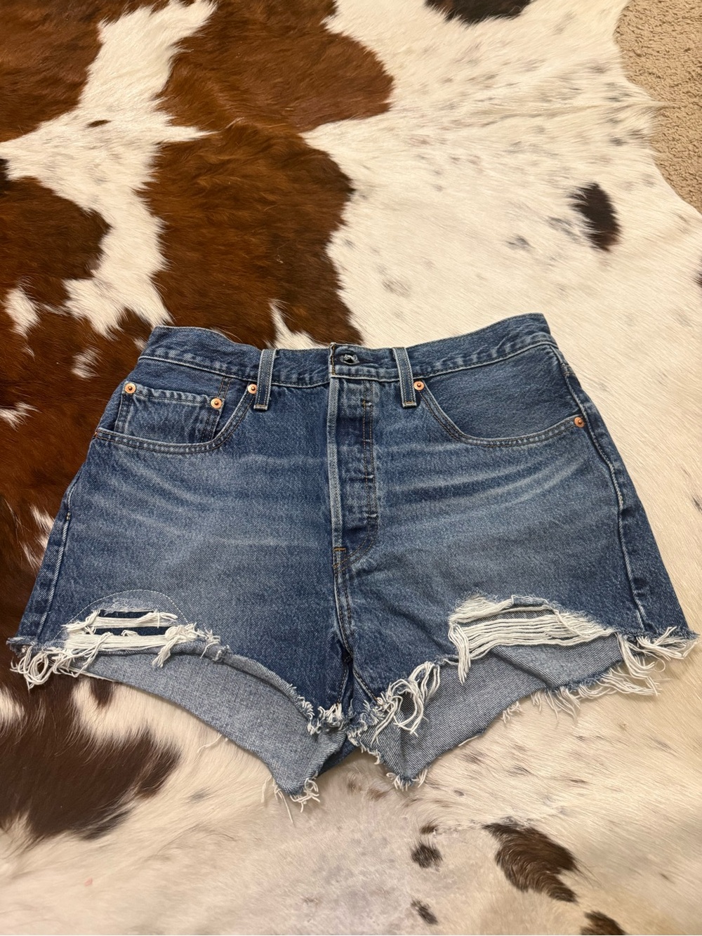 Signature by Levi Strauss Distressed Dark Blue Denim Shorts